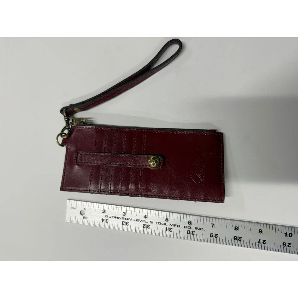 Patricia Nash Burgundy Leather Slim Wristlet Wallet Card Holder ID Window